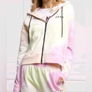 DKNY Pink and White Tie-Dye Hoodie   Like new  women size small